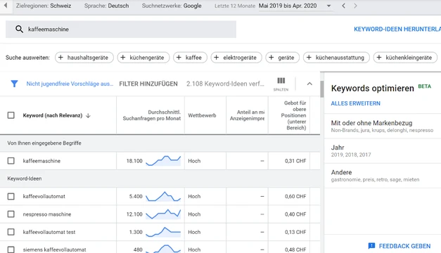 Keyword-Planer in Google Ads 